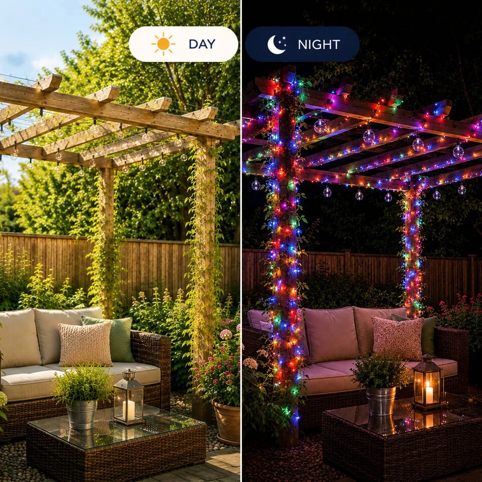 image 1 of Coopers Of Stortford Solar String Lights 200 LED 21.9m 8 Light Effects