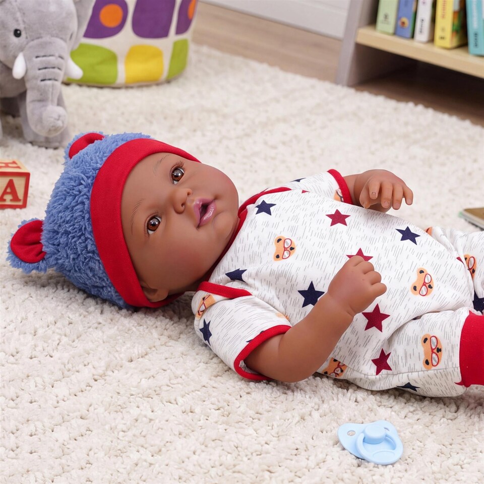 image 1 of BiBi Doll 20" Posy Ethnic Reborn Baby Doll Boy with Dummy & Bottle