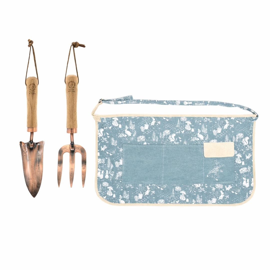 Beatrix Potter Peter Rabbit 3 Piece Garden Half Apron & Tool Set in Baby Blue