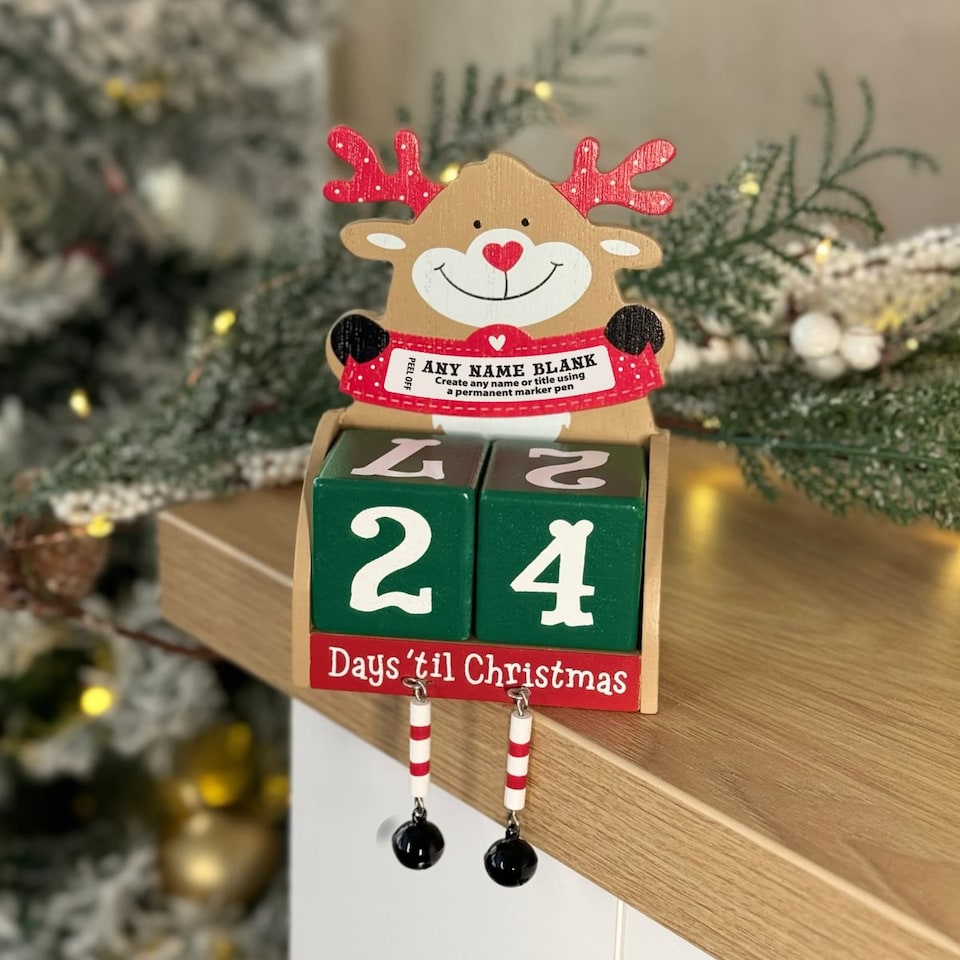 image 1 of Pre-personalised Wood Advent Block - Over 80 Titles - Blank Reindeer