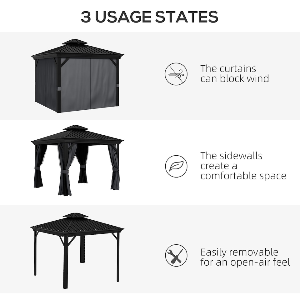 image 1 of Outsunny 3 x 3.7m Aluminium Outdoor Hardtop Gazebo Canopy 2-Tier Roof Dark Grey