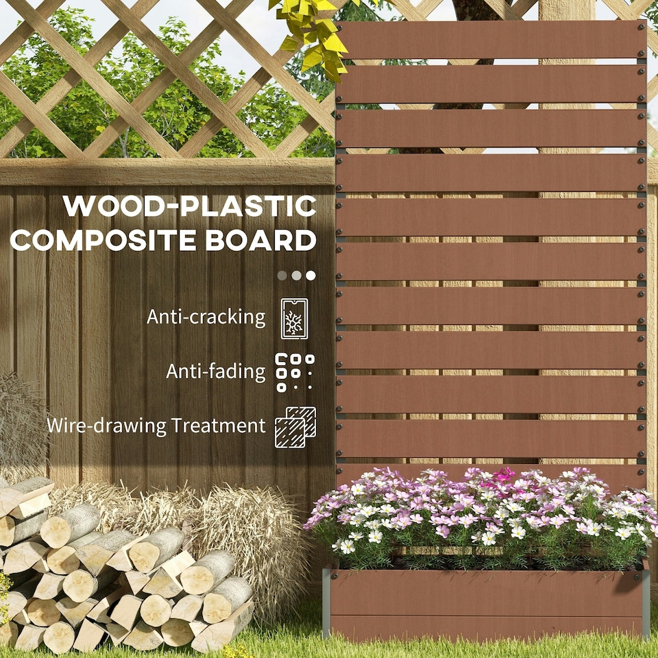 image 1 of Outsunny Raised Garden Bed with Trellis Standing Patio Planter Box Light Brown