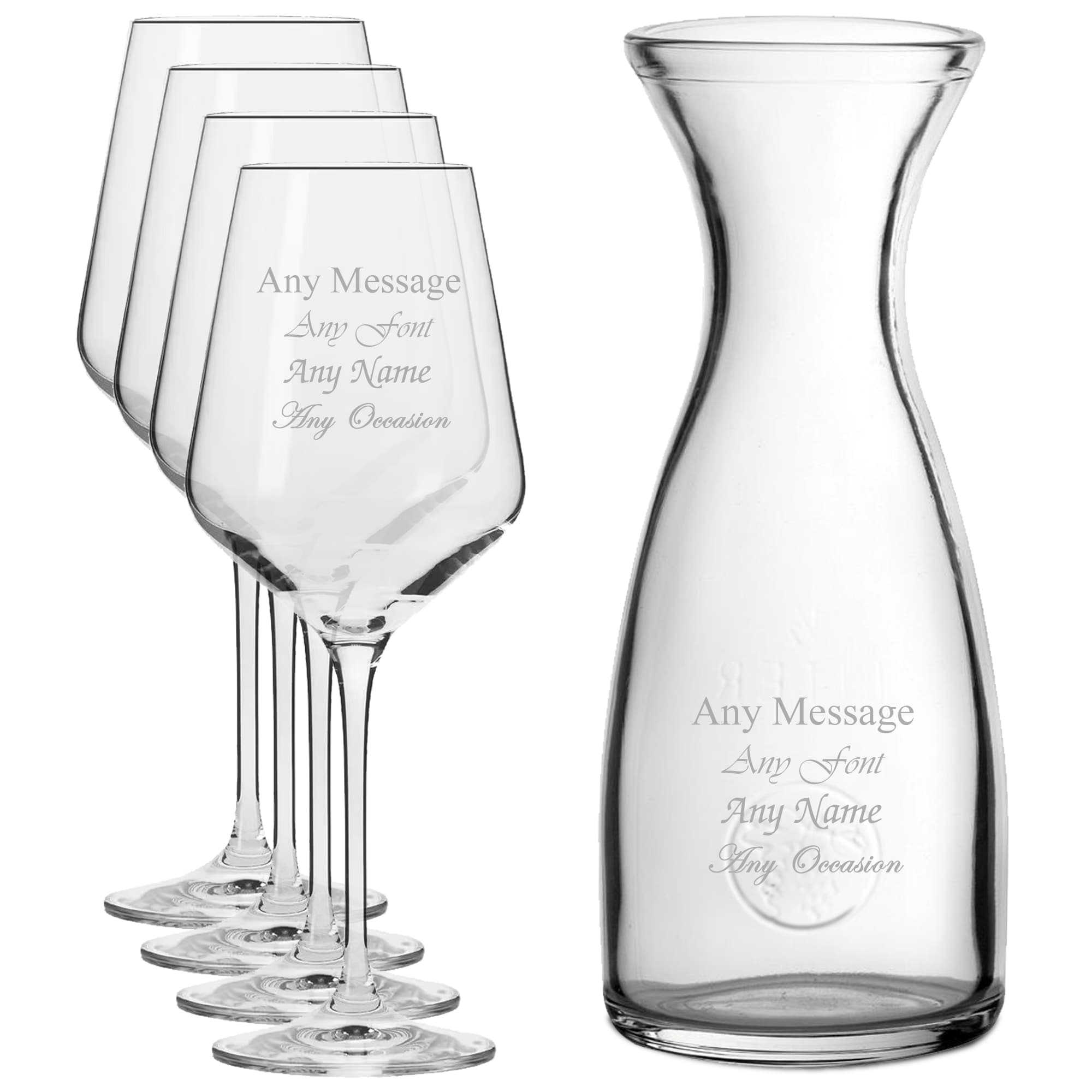 Personalised Engraved Set of 4 Infinity Wine Glass 1 Litre Carafe Set