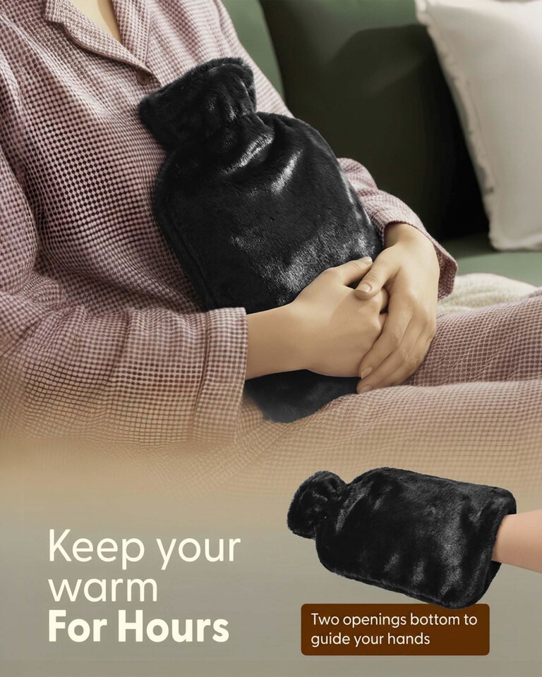 image 1 of Keplin Fluffy Faux Fur Hot Water Bottle 2 Litre with Hand Warming Cover