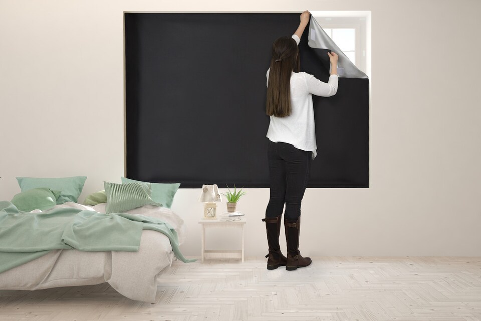 image 1 of Easynight total blackout blind for home, self-adhesive, black and silver, cut to any size and shape up to 300x145cm | Black | Black | XL | 1