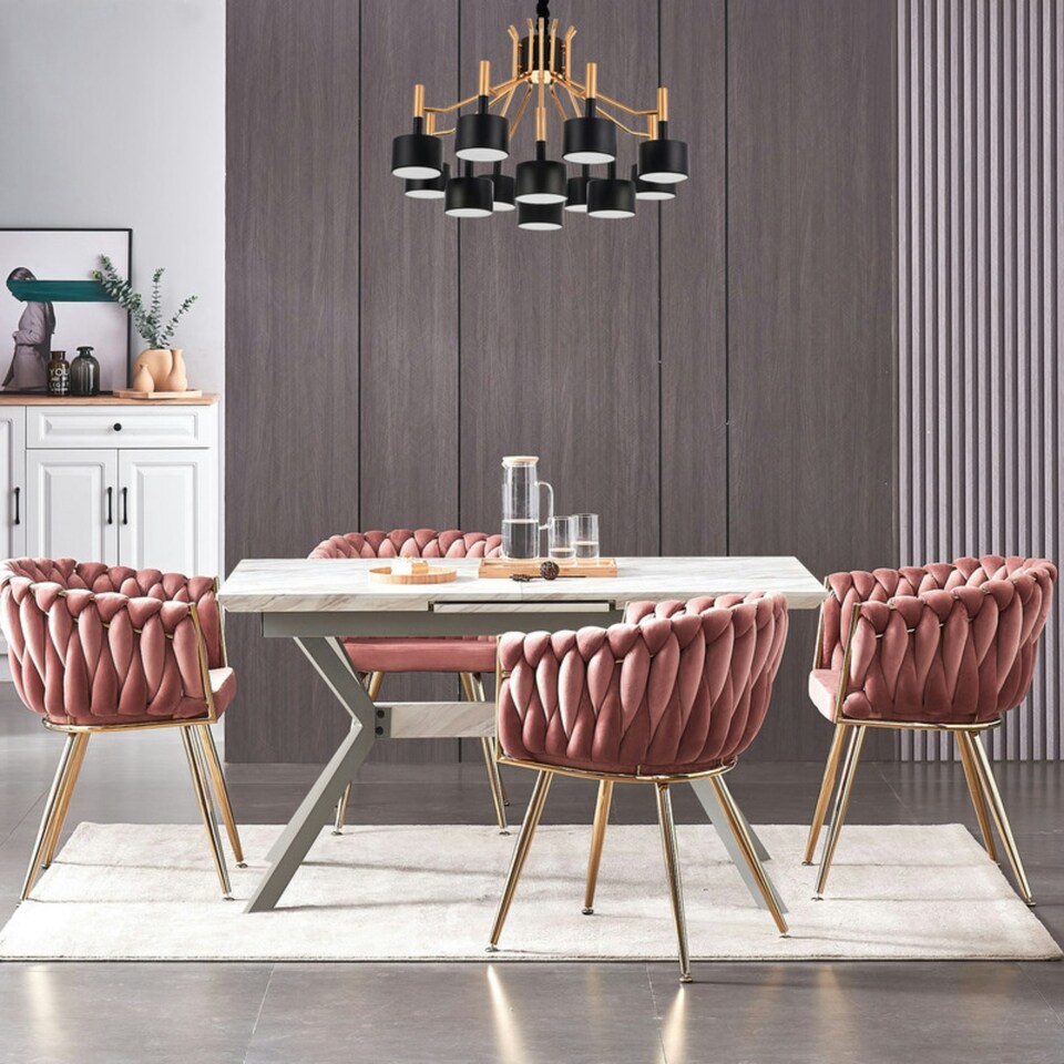 image 1 of Single Roma Knot Velvet Armchair with Gold Metal Legs, Modern Tufted Design for Living Room Pink
