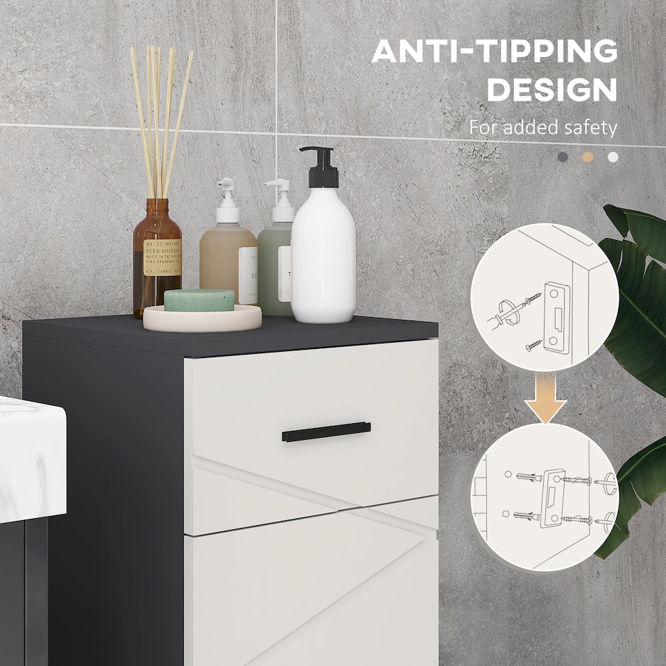 image 1 of kleankin Slim Bathroom Cabinet, Narrow Bathroom Storage Cabinet with Drawer, Door Cupboard, Adjustable Shelf and Soft Close Mechanism, Grey