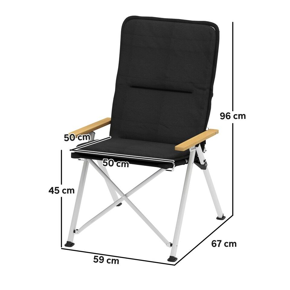 image 1 of Outsunny Padded Camp Chair Outdoor High Back Folding Recliner with Bag Black 