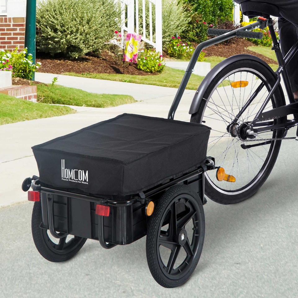 image 1 of HOMCOM Cargo Trailer Bike Trolley Cart with Handle Removable Rain Cover 70L