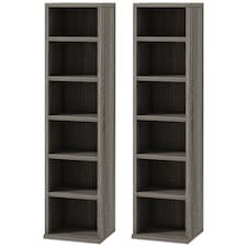 HOMCOM 204 CD Media Display Shelf Unit Set of 2 Blu-Ray Tower Rack w  Adjustable Shelves Bookcase Storage Organiser, Mocha Wood Effect