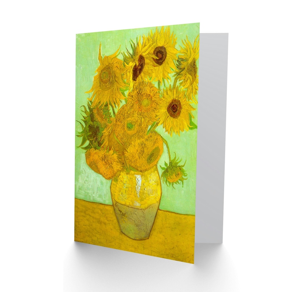 image 1 of Van Gogh Vase With Twelve Sunflowers Old Master Painting Greeting Card