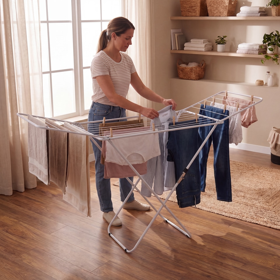 image 1 of Home Vida Winged Airer Freestanding Metal Folding Clothes Drying Rack