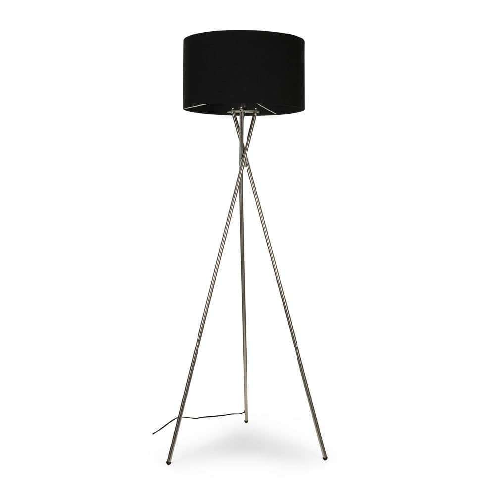 ValueLights Camden Polished Chrome Tripod Floor Lamp with Black Drum Lamp Shade
