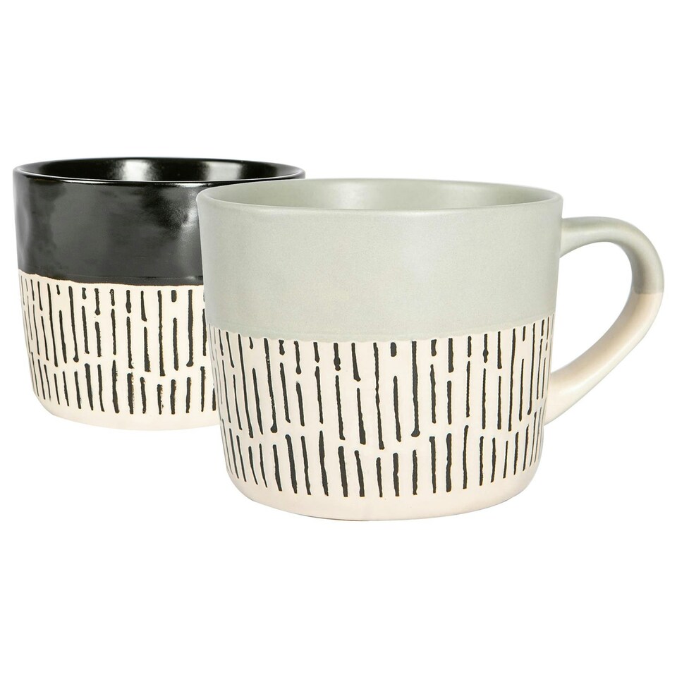 image 1 of Nicola Spring Ceramic Dipped Dash Coffee Mugs - 475ml - Black/Grey