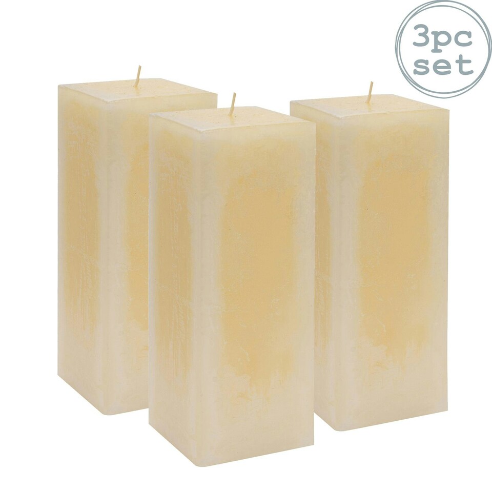 image 1 of Nicola Spring Square Vanilla Pillar Candles - 110 Hours - Cream - Pack of 3