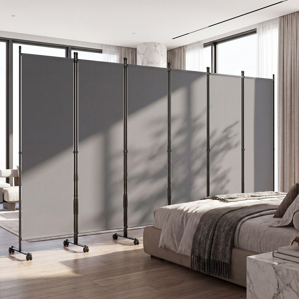 Panel Support Frame COSTWAY Room Divider 6-Panel Folding Privacy Screen with Lockable ...