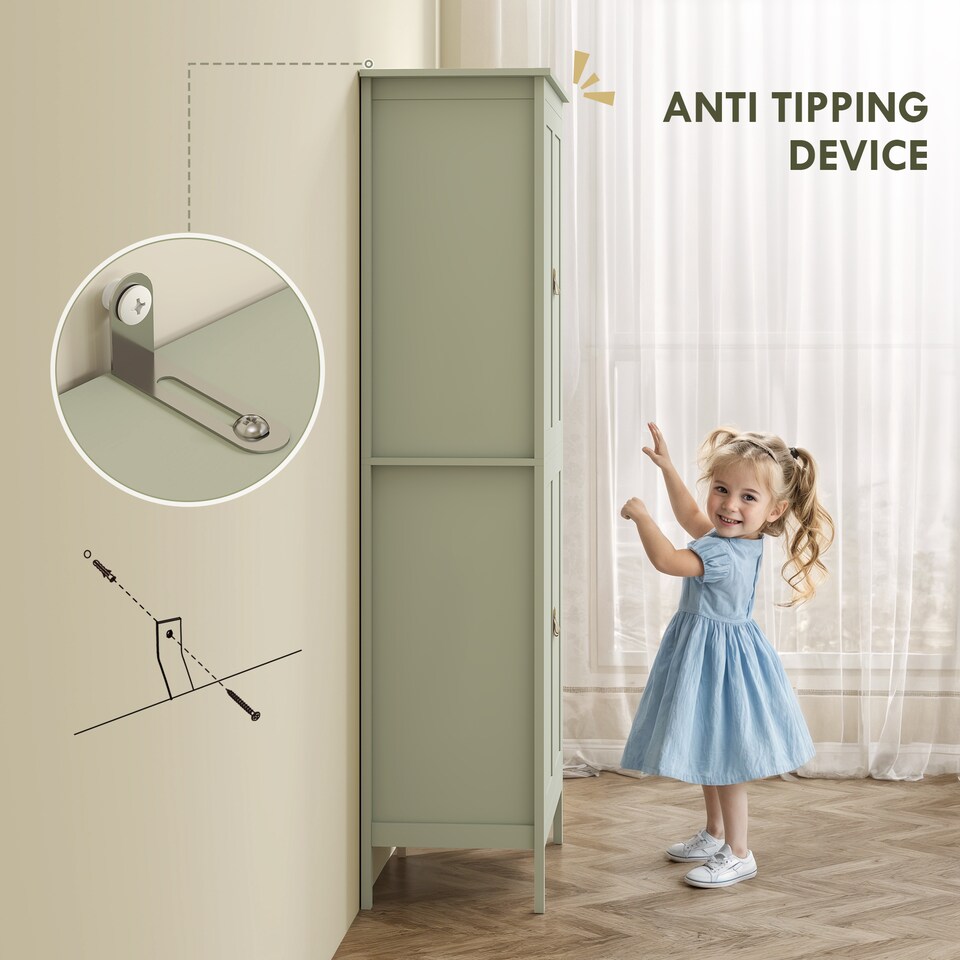 image 1 of HOMCOM 176.5 cm Tall Freestanding Pantry Storage Cabinet with 4 Doors Green