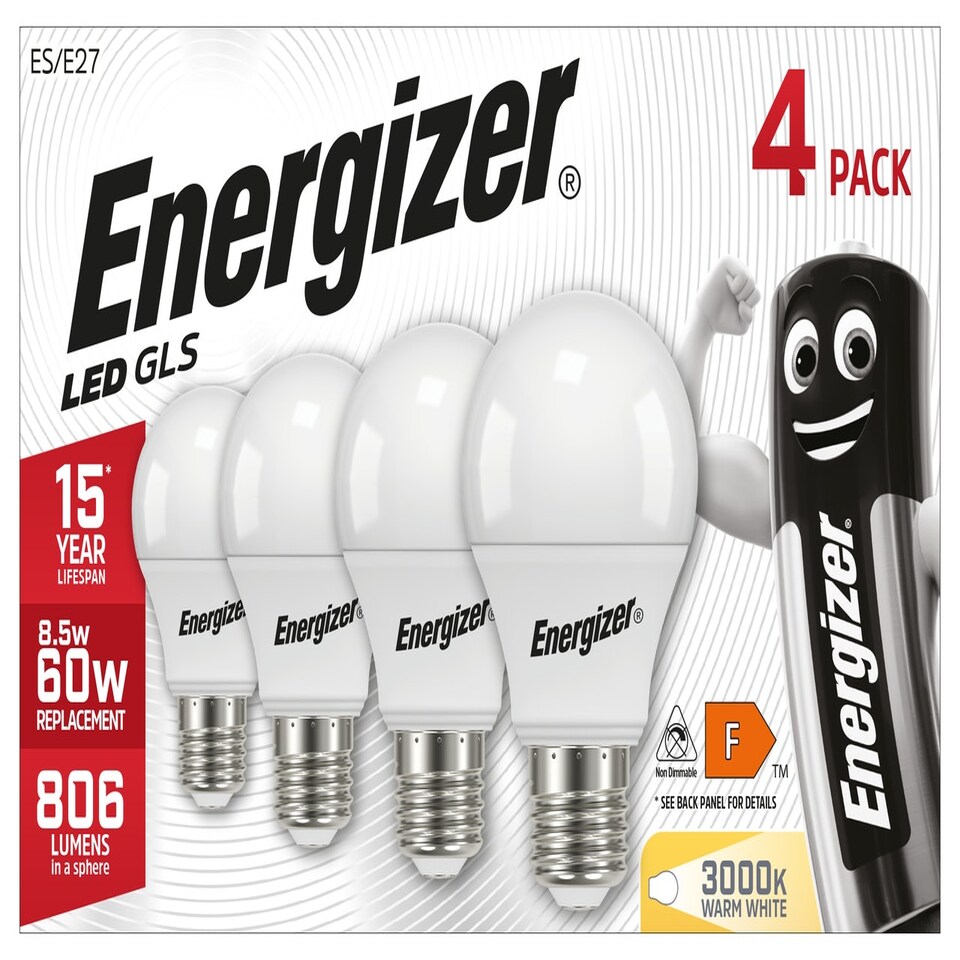 image 1 of Energizer LED GLS E27 806lm 8.5W 3000K (Warm White) - Pack of 4