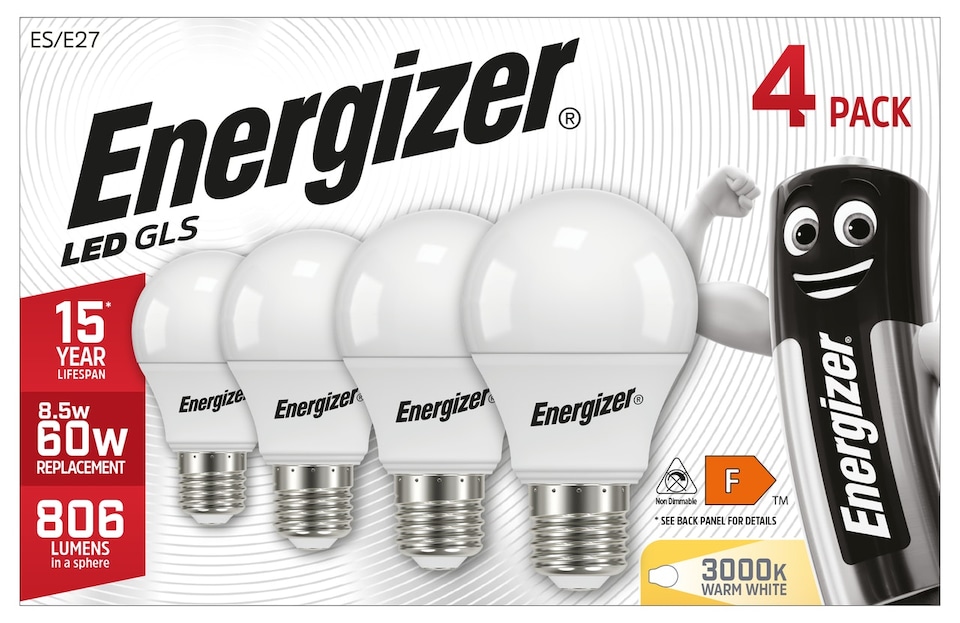 image 1 of Energizer LED GLS E27 806lm 8.5W 3000K (Warm White) - Pack of 4