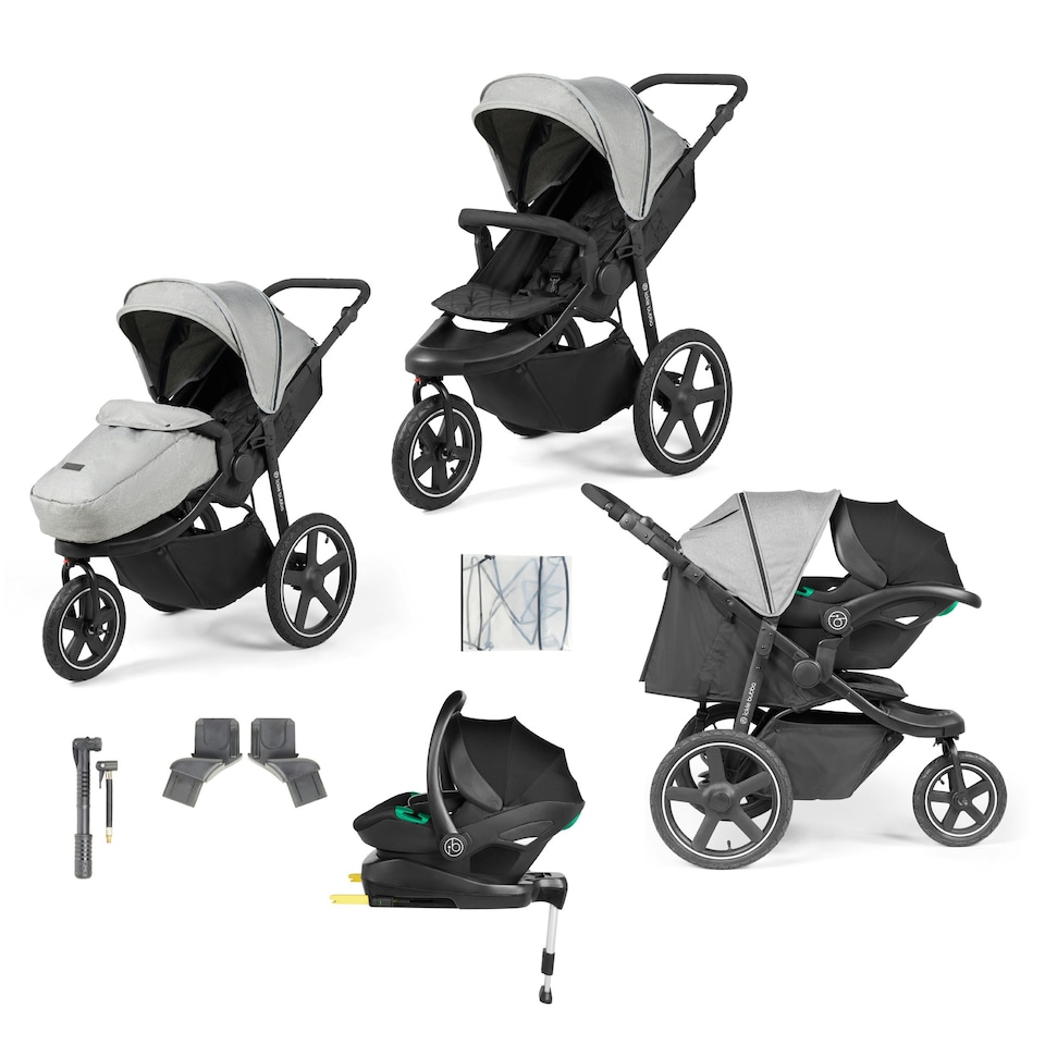 image 1 of Venus Max Jogger i-Size Travel System – from Birth to 22kg, All-Terrain Pushchair, Stratus Car Seat, ISOFIX Base, UPF 50+ Hood, Footwarmer, Raincover (Grey)