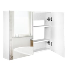 HOMCOM Bathroom Mirror Cabinet Wall Mounted, Modern Bathroom Wall Cabinet with 2 Mirrored Doors and Adjustable Shelf, 80 x 15 x 60 cm, White