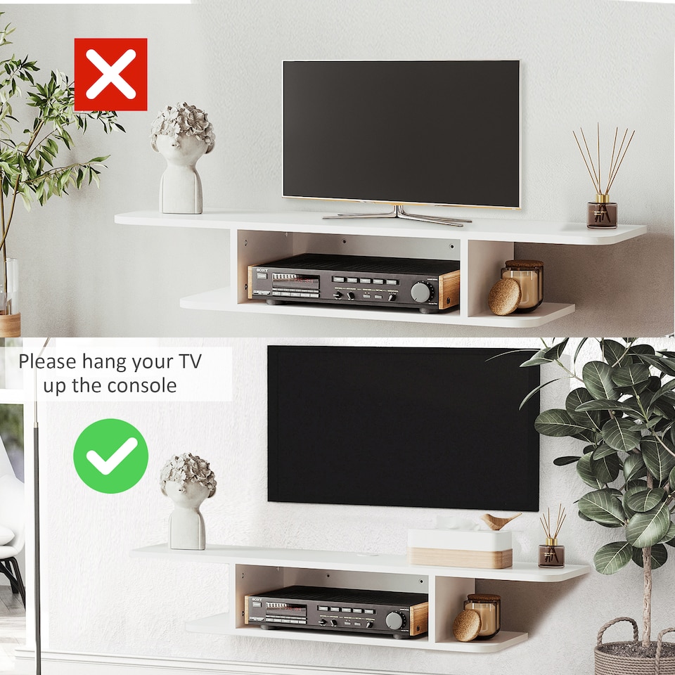 image 1 of HOMCOM Floating TV Unit Stand for TVs up to 40 , Wall Mounted Media Console with Storage Shelf, Entertainment Center, White