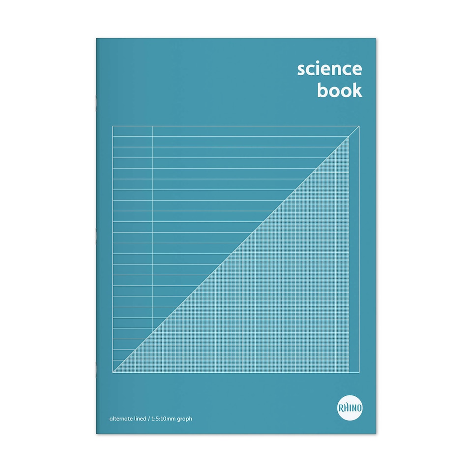 image 1 of Pack of 10 Rhino A4 64 Page Green 8mm Lined with Margin and 10mm Graph Ruling Reverse Science Books
