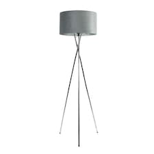 ValueLights Camden Chrome Tripod Floor Lamp Grey Velvet Shade & Bulb | Grey