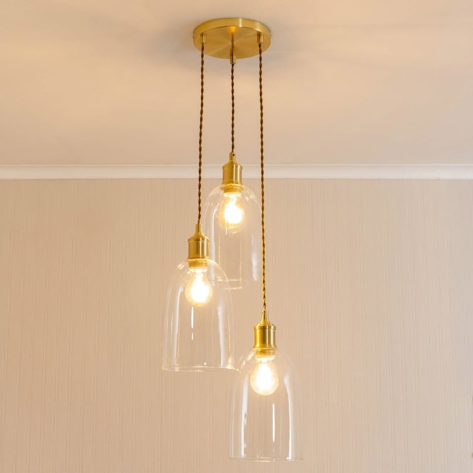 image 1 of ValueLights Shaw Cluster Drop 3 Way Brushed Gold Adjustable Pendant Ceiling Light | Gold