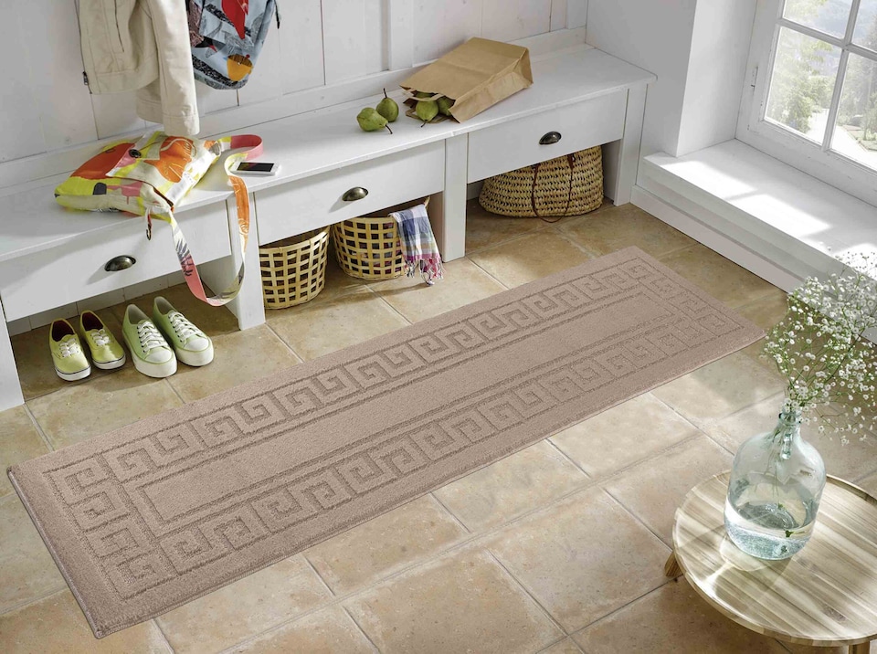 image 1 of Ivy Washable Greek Key Design Anti Slip Doormats - Runners