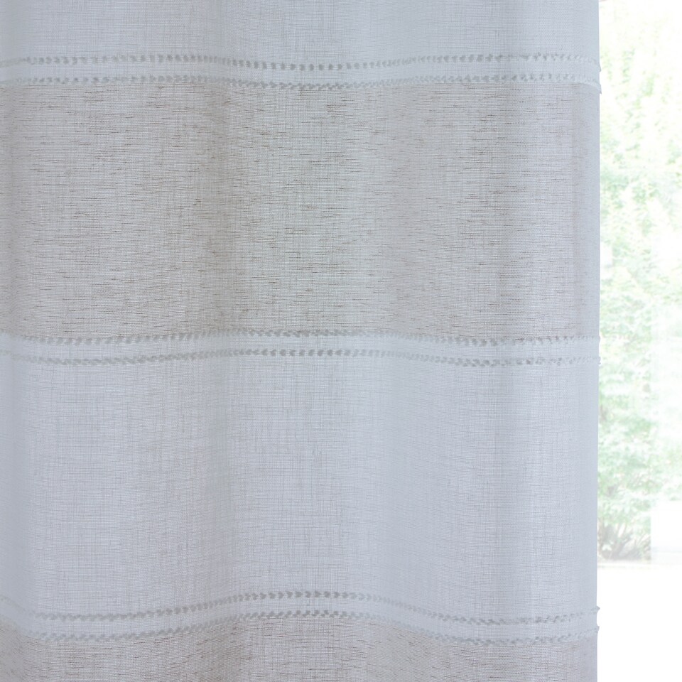image 1 of Pair of Santorini Natural Linen Look Stripe Panels with Eyelet Header 137CM