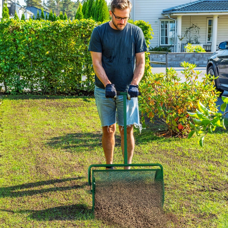 image 1 of Outsunny Compost Spreader, 24" Garden Spreader w/ Height Adjustable Handle