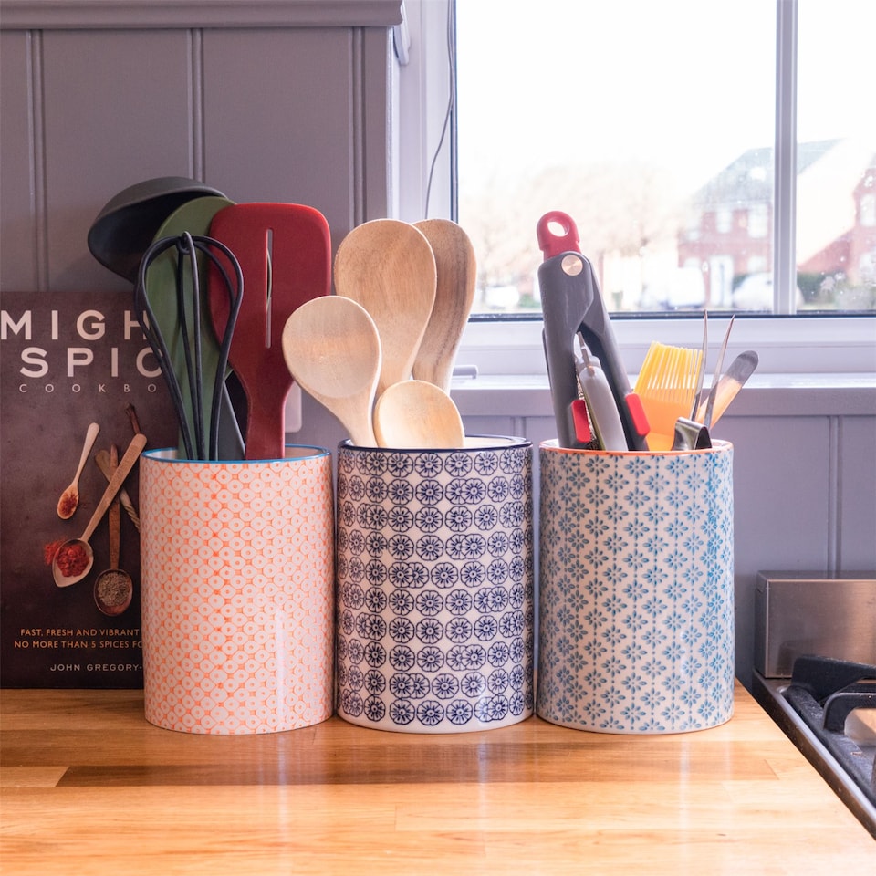 image 1 of Nicola Spring 30 Piece Hand-Printed Dinner Set - Orange