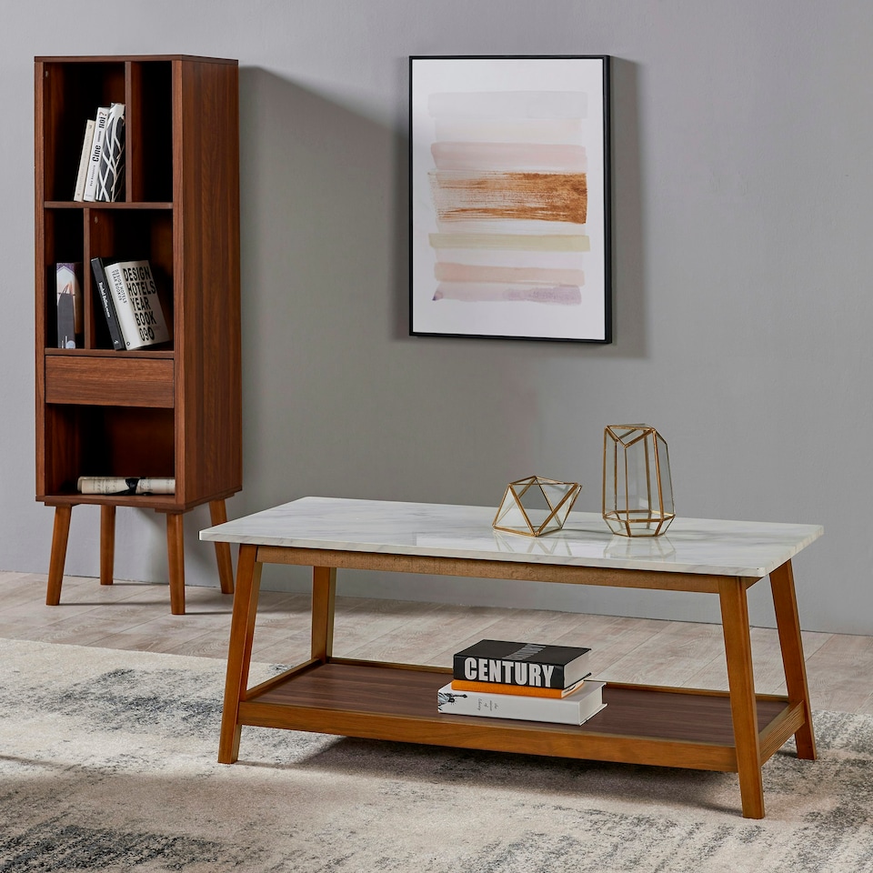 image 1 of Teamson Home Wooden Coffee Table Faux Marble Finish Modern Design