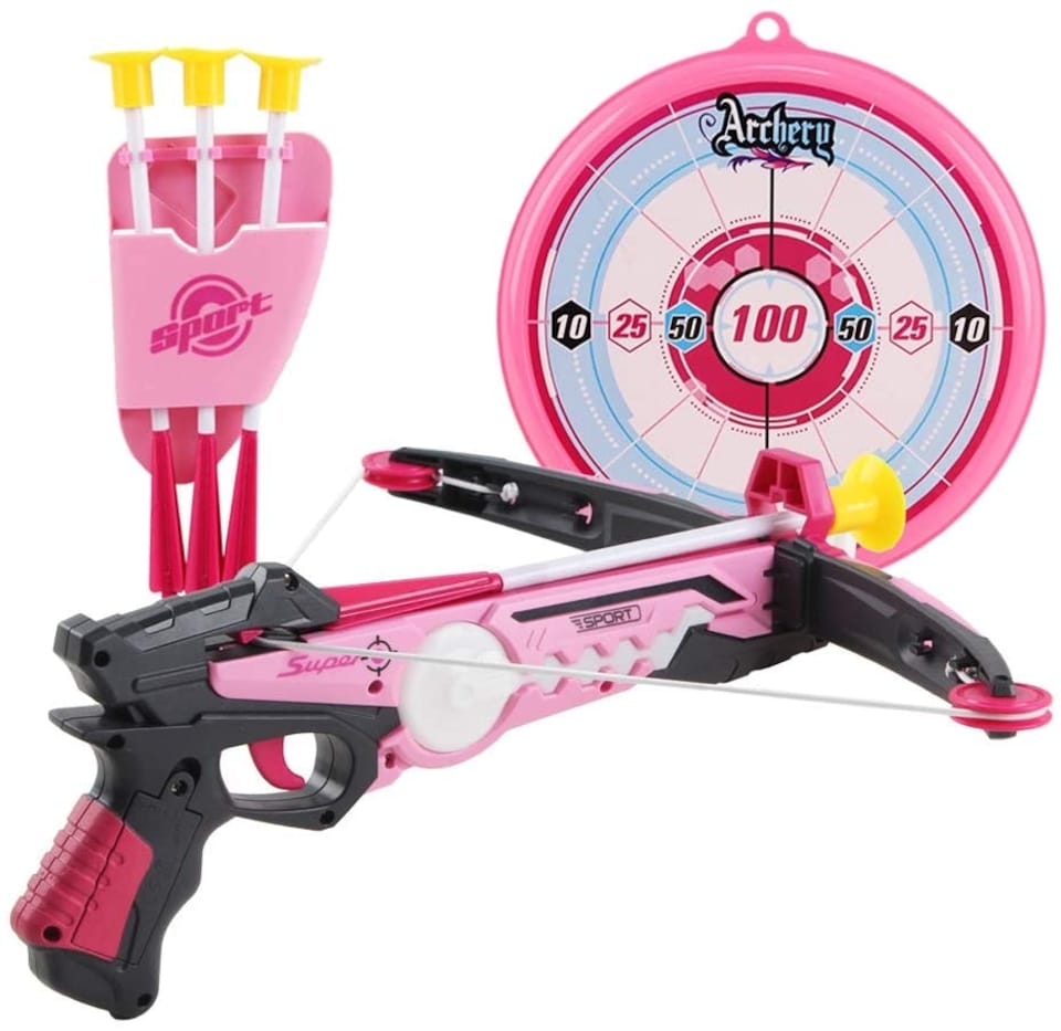 image 1 of Kids Toy Crossbow Set – Suction Cup Arrows, Target Board & Quiver (Pink) - Indoor & Outdoor Archery Play for Ages 6+