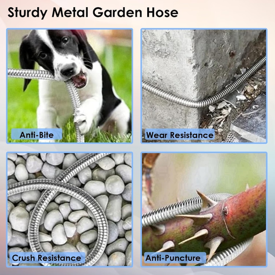 image 1 of 100FT Garden Hose Pipe Stainless Steel Lightweight Durable Strong Kink Free Leakproof Rust-Proof Spray Water Gun HosePipe Reel 30M