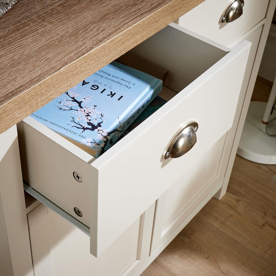 image 1 of Sideboard 2 Door 2 Drawer Storage Cupboard Shelf 36mm Oak Top | White