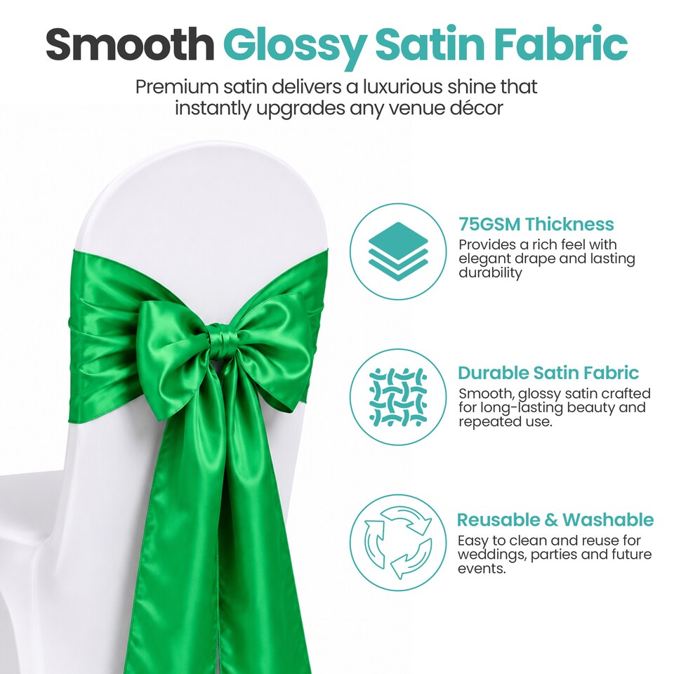 image 1 of 7"x108" Satin Chair Sash, Chair Sashes Hammed Edges Bow Tie - 25pcs