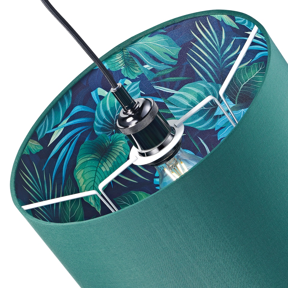 image 1 of Stylish Forest Green Cotton Fabric Lamp Shade with Inner Jungle Palm Tree Print | Green