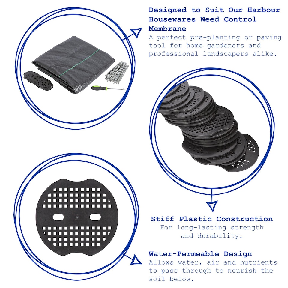 image 1 of Harbour Housewares Weed Membrane Peg Plates - 7cm - Pack of 20