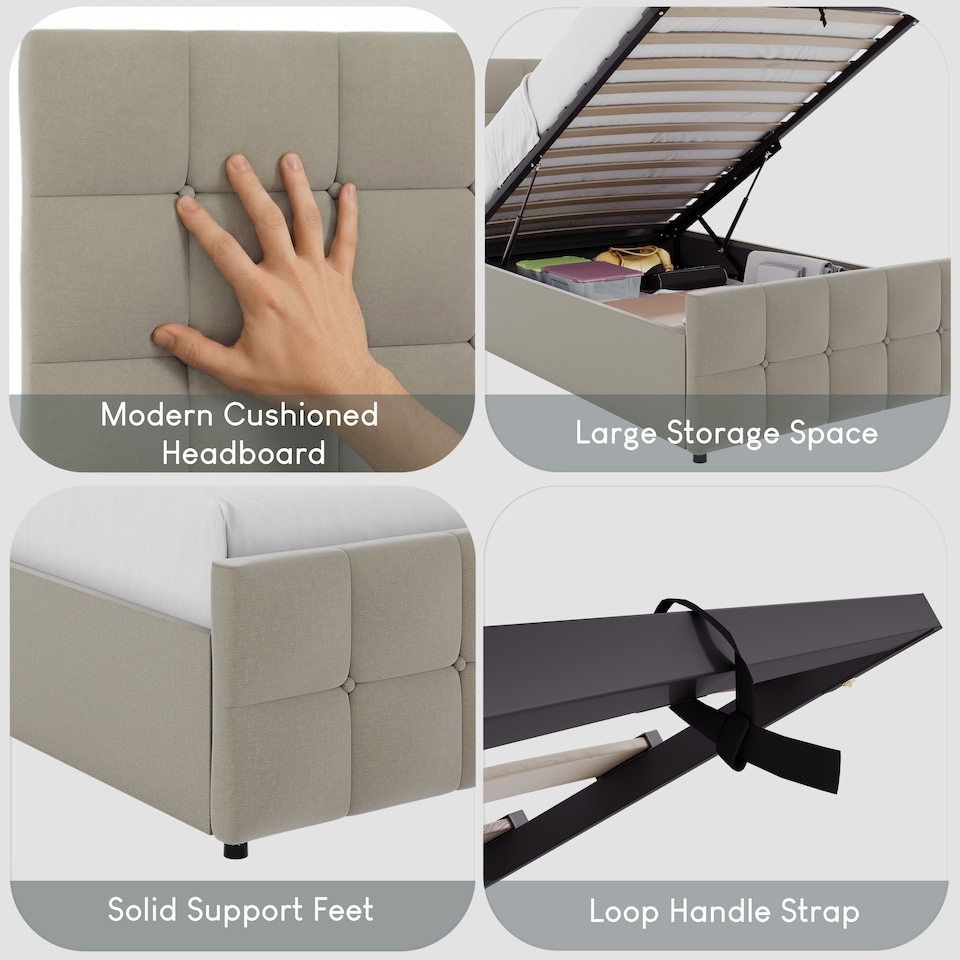 image 1 of Vida Designs Valentina Single Ottoman Lift Up Storage Bed Frame, Beige