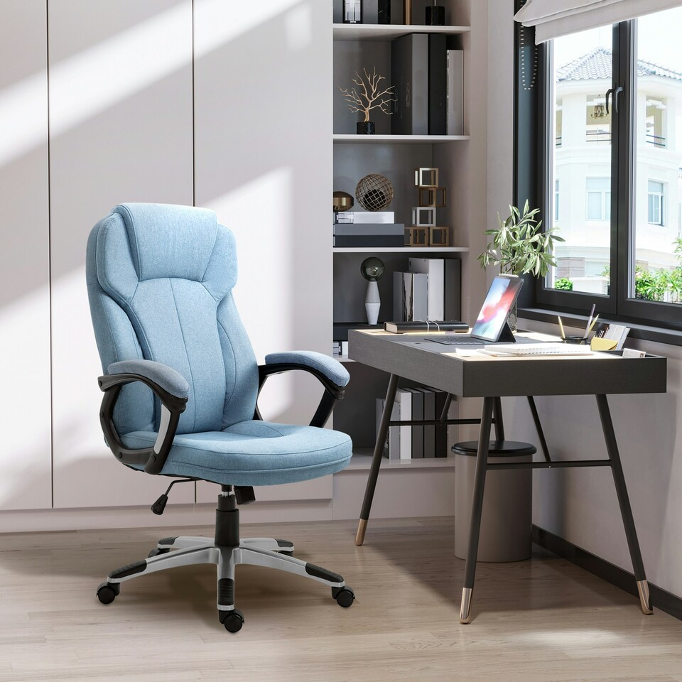 image 1 of Vinsetto Linen Executive Office Chair Height Adjustable Desk Chair, Blue