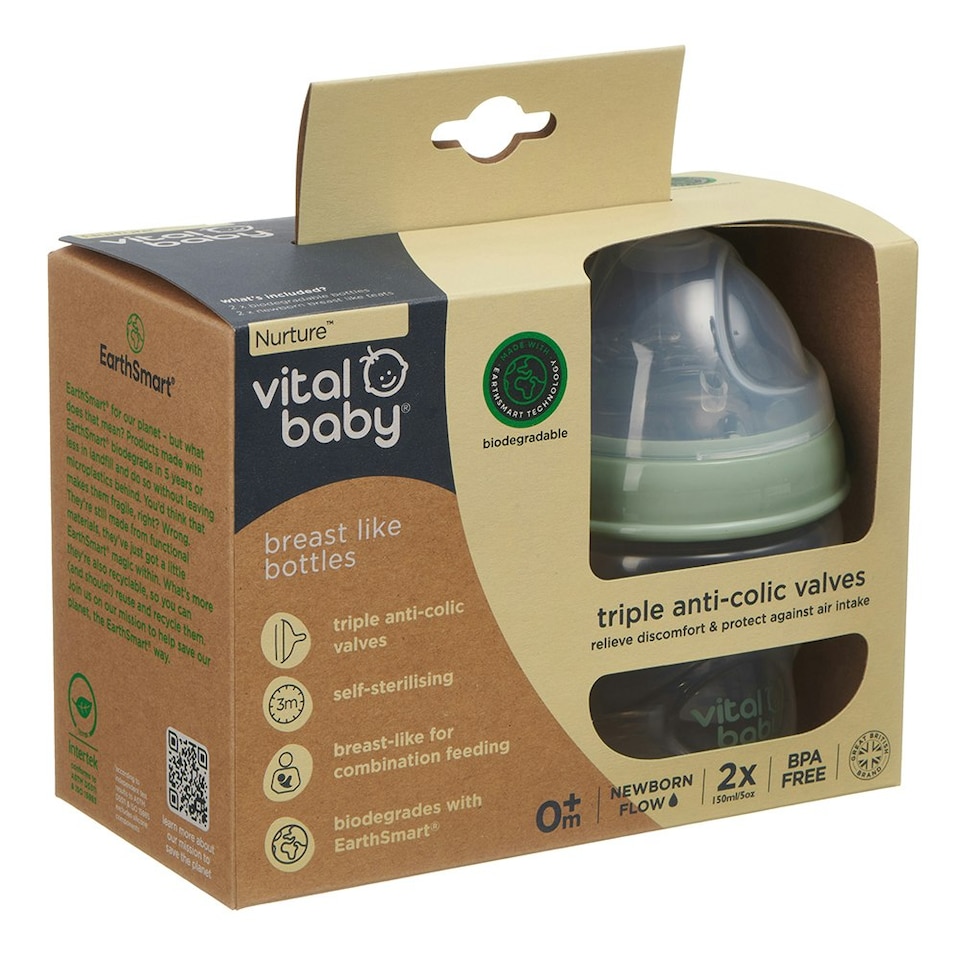 image 1 of Vital Baby Nurture breast like bottle 150ml 2pk Clear | One Size