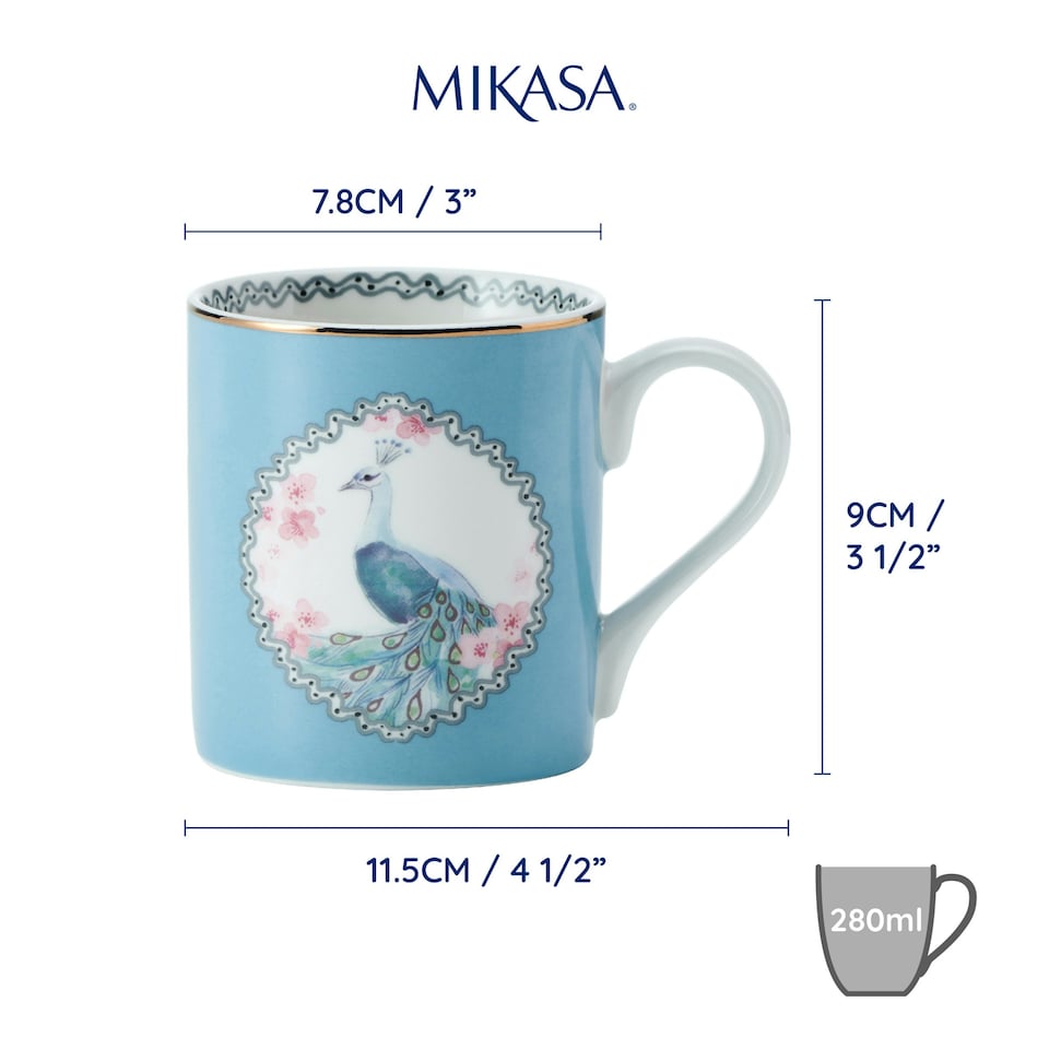 image 1 of Mikasa Peacock Straight-Sided Porcelain Mug, 280ml | Blue