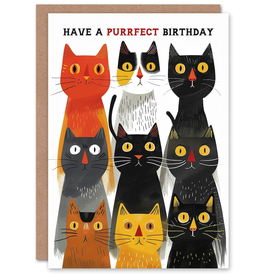 image 1 of Lover Nine Kittens Fun Design Purrfect Pun Birthday Card