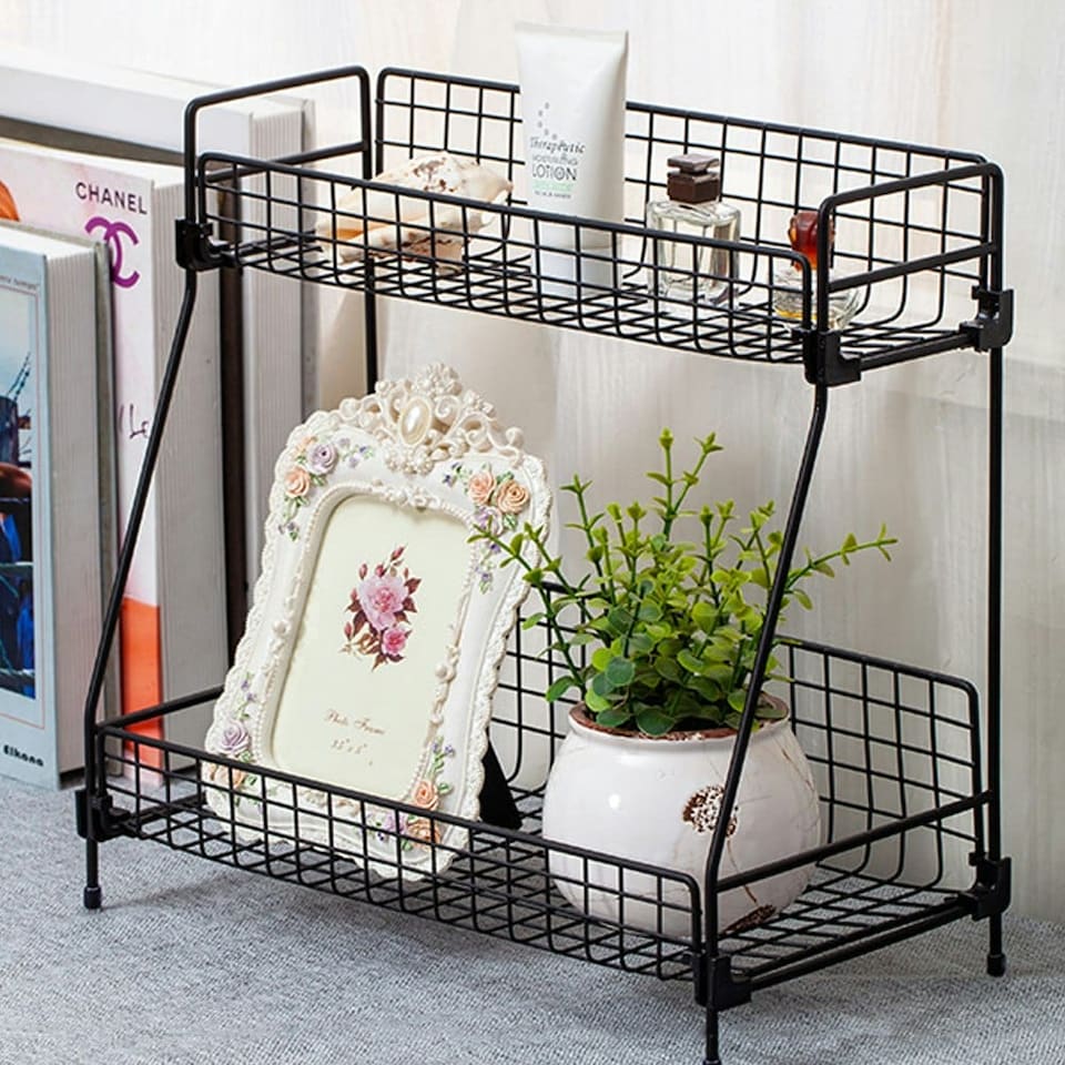 image 1 of Living and Home 2-Tier Metal Jar Storage Rack Organizer - Black | Black