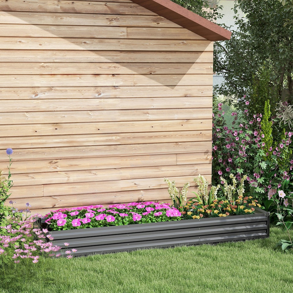 image 1 of Outsunny Galvanised Raised Bed for Garden, Outdoor Elevated Planter Box, Grey