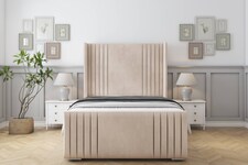 Sloomy Camden Sand Naples Bed Frame With Mattress With 50" Upholstered Wingback Headboard 4' Small Double