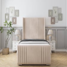 Sloomy Camden Sand Naples Bed Frame With Mattress With 50" Upholstered Wingback Headboard 4' Small Double