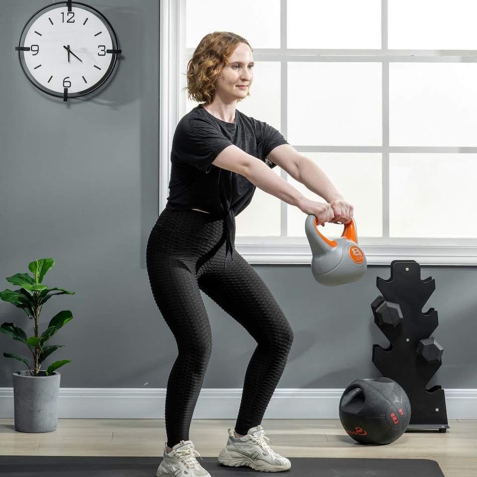 image 1 of SPORTNOW Kettle Bell with Handle for Home Gym | Orange | 8